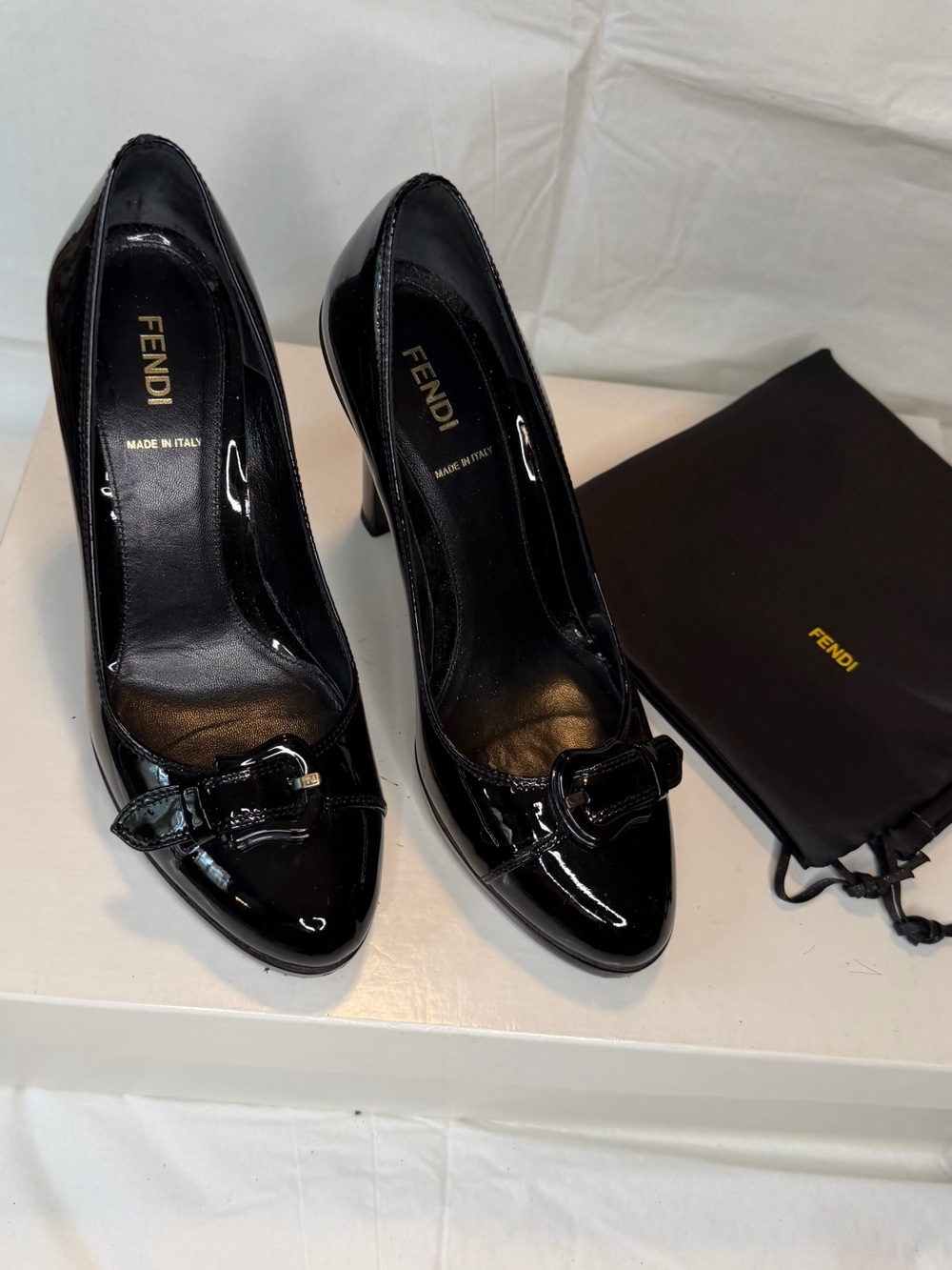 Fendi Black Patent Leather Buckle Pumps